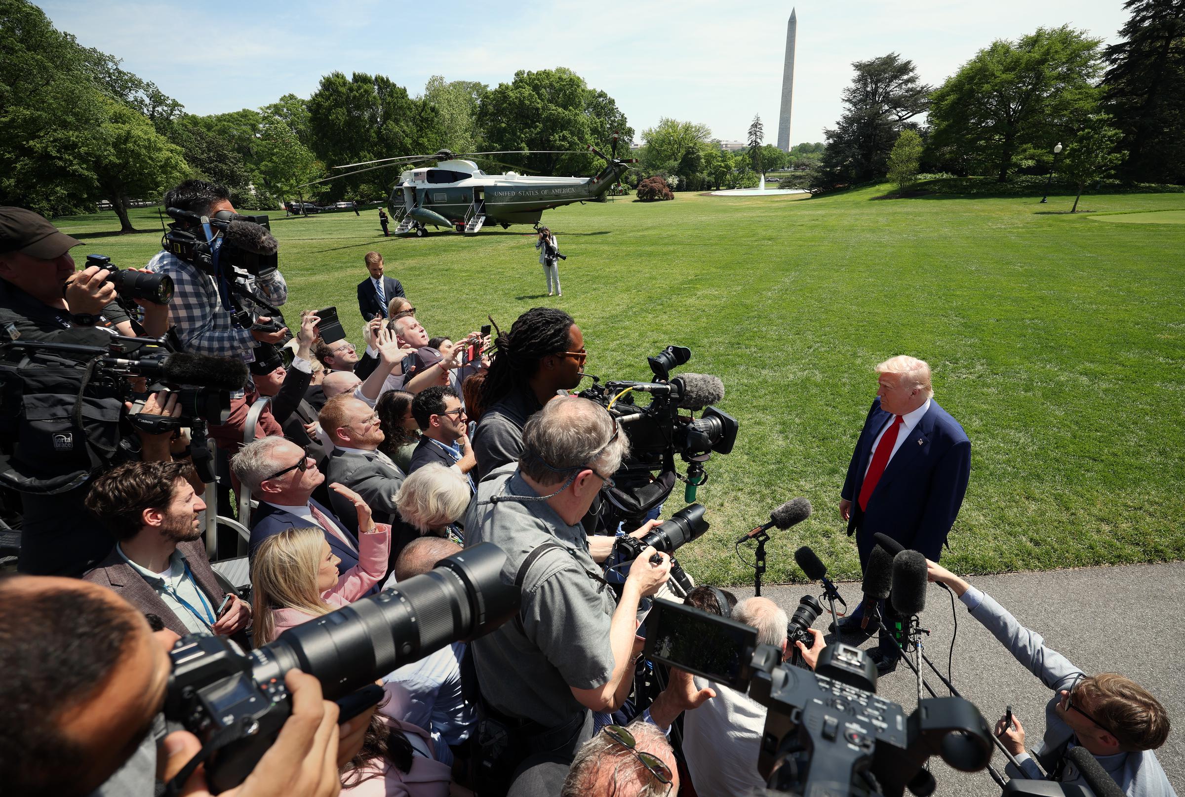 Donald Trump addresses members of the media on the South Lawn of the White House on April 29, 2025 | Source: Getty Images