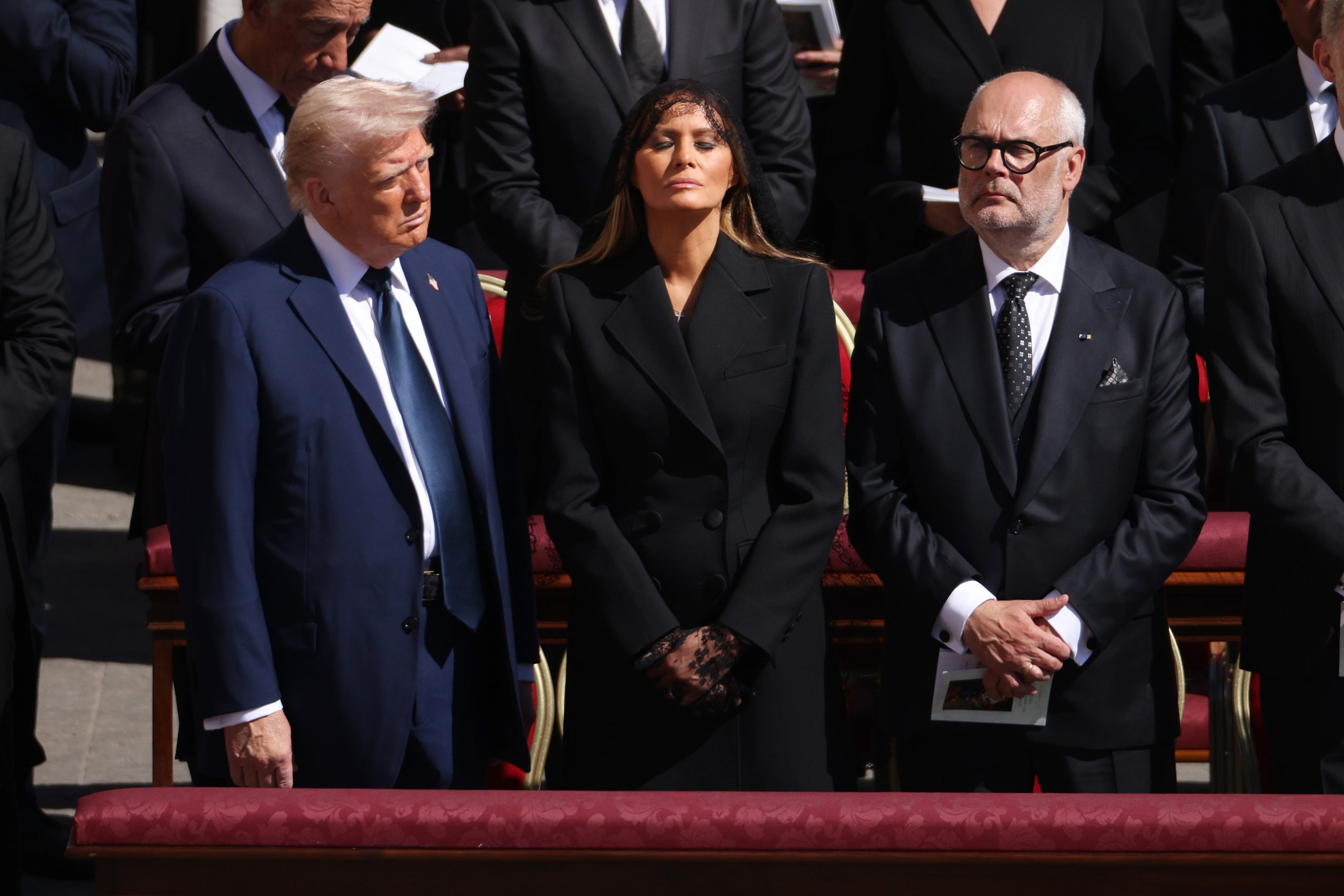 US President Donald Trump with First Lady Melania Trump and Estonian president Alar Karis at the funeral of Pope Francis | Source: Getty Images