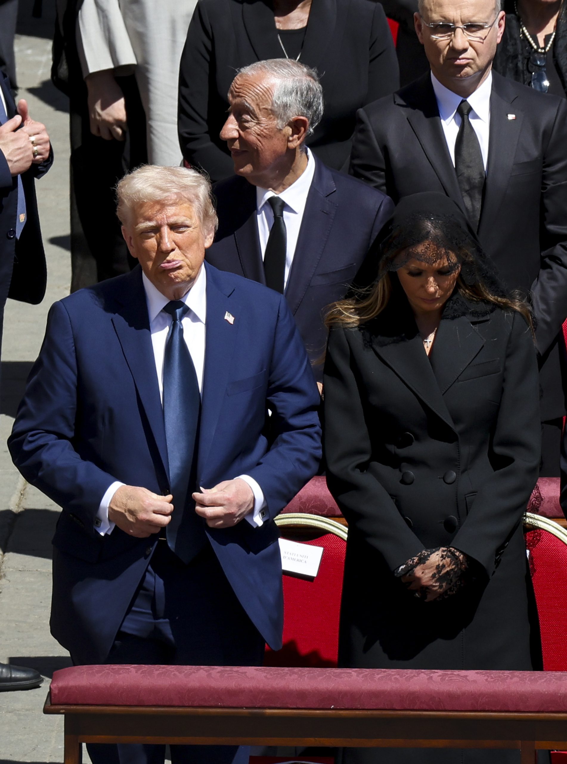 US President Donald Trump and First Lady Melania Trump in the front row of St Peter's Square in Vatican City | Source: Getty Images