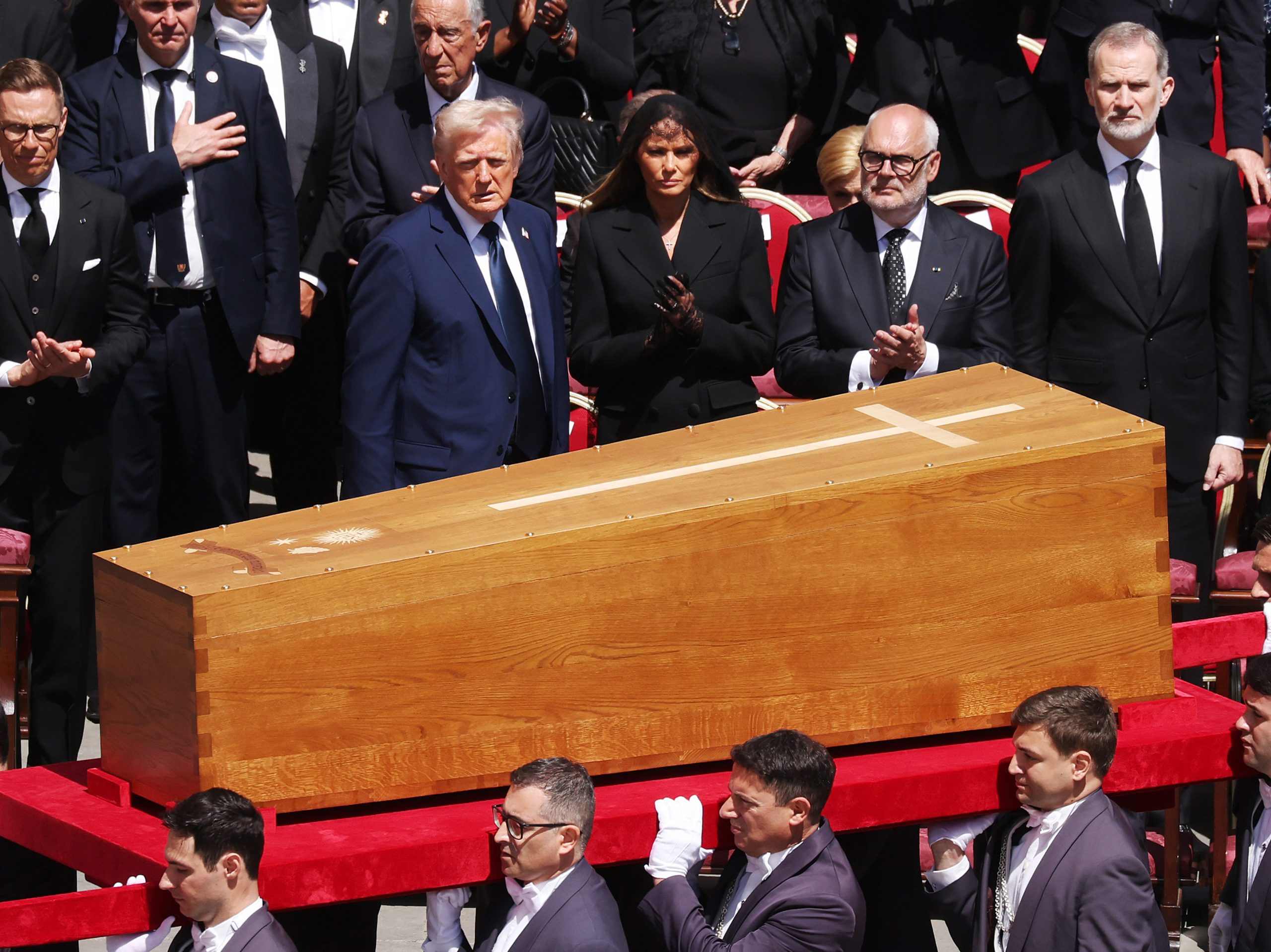 US President Donald Trump and First Lady Melania Trump at the funeral of Pope Francis in St. Peter's Square on April 26, 2025 in Vatican City, Vatican | Source: Getty Images
