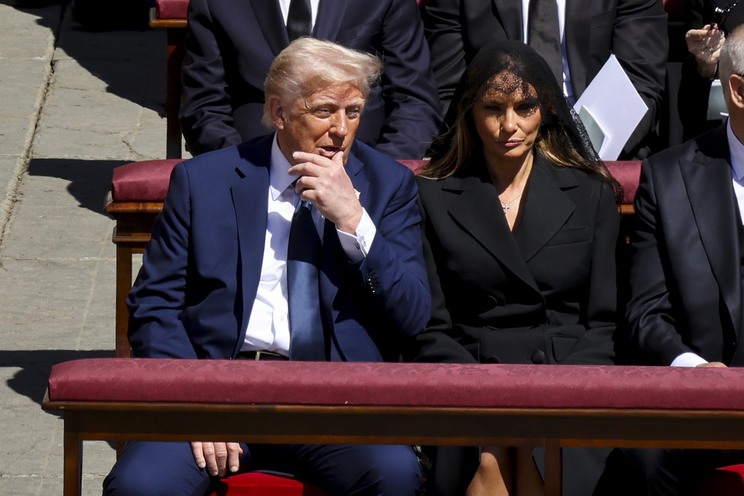 President Donald Trump sits next to his wife at the funeral of Pope Francis | Source: Getty Images
