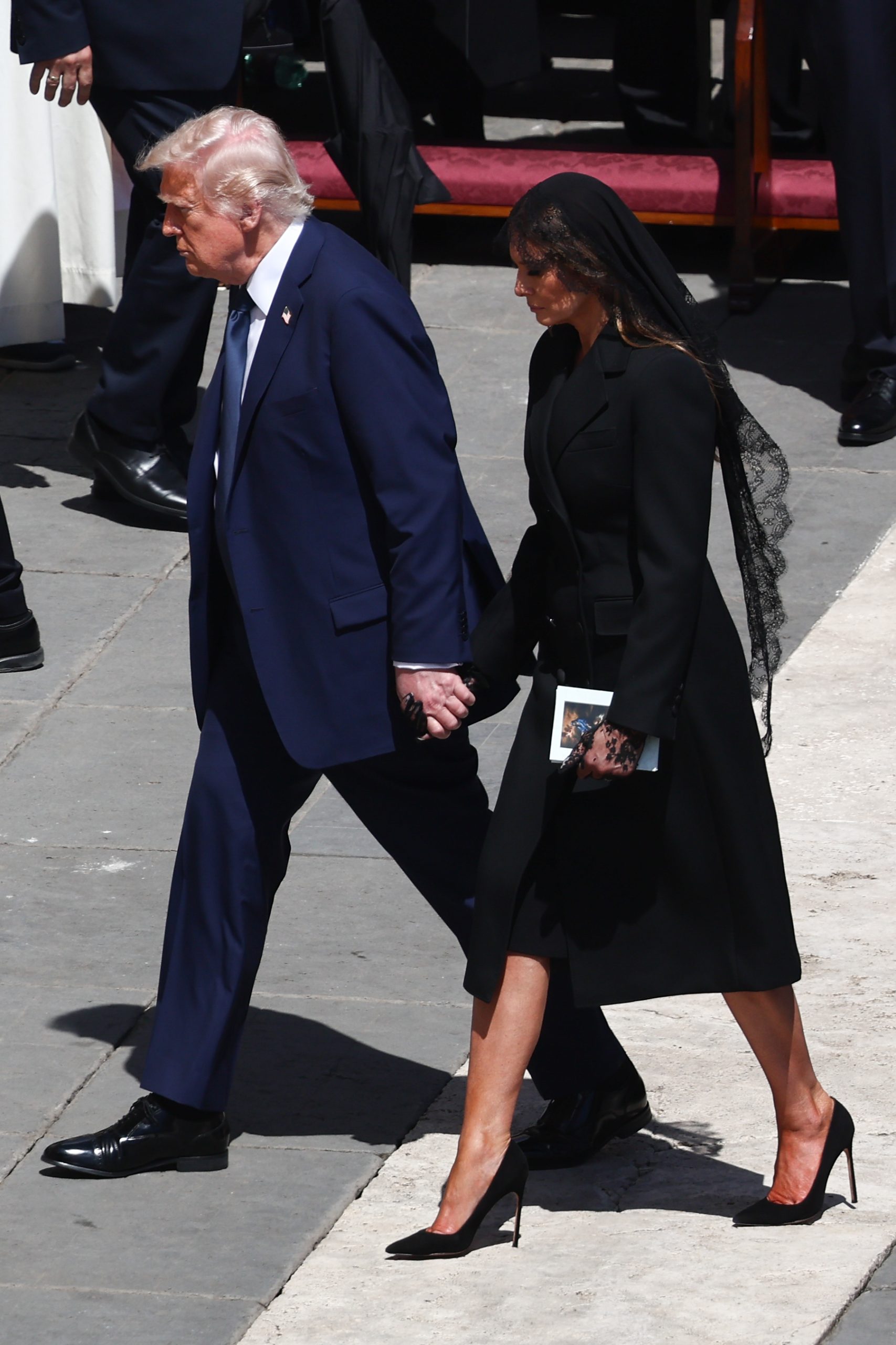 US President Donald Trump and First Lady Melania Trump during the funeral ceremony of Pope Francis at Saint Peter's Square in Vatican, Rome, on April 26, 2025 | Source: Getty Images