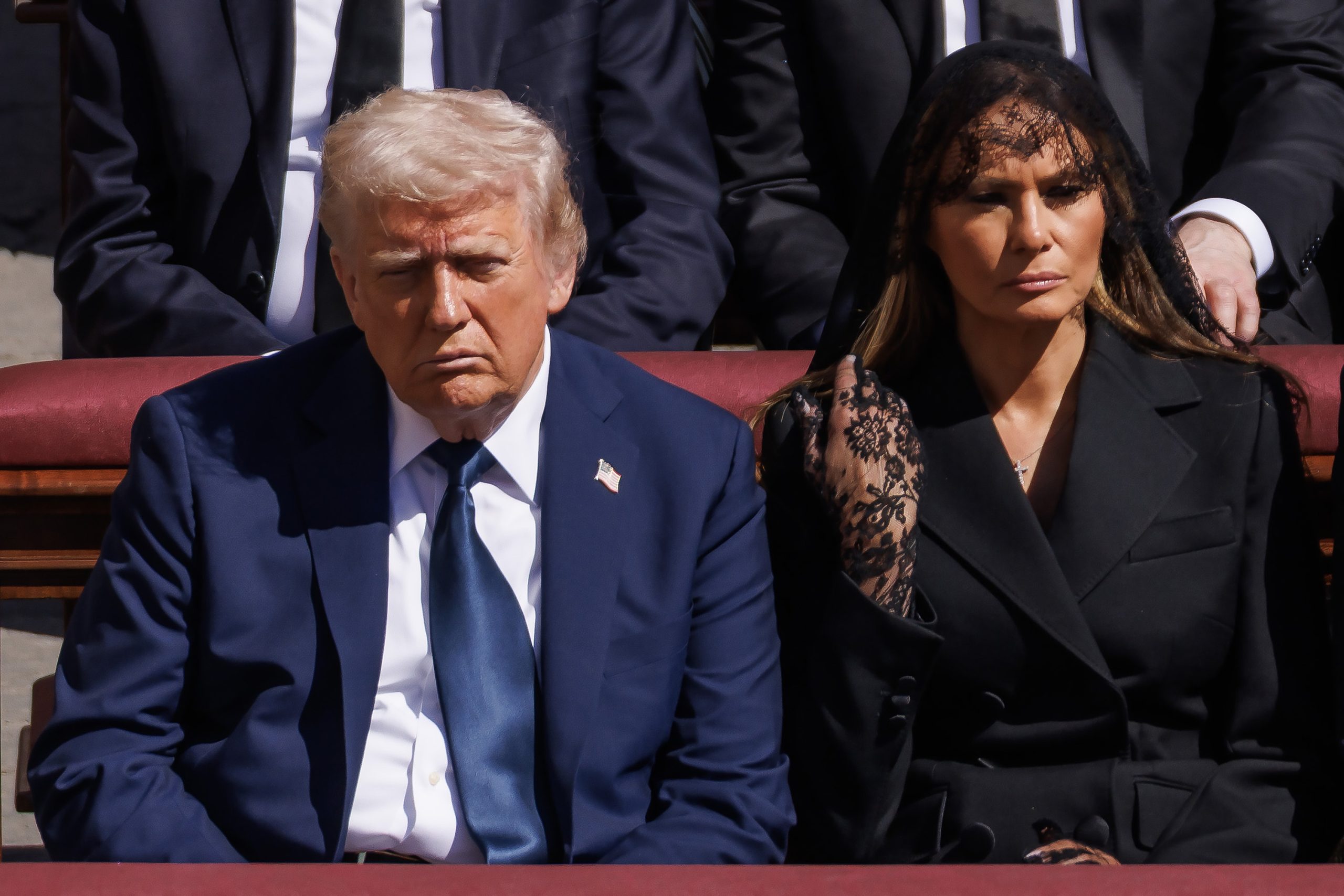 President Donald Trump and First Lady Melania Trump sit at the funeral of Pope Francis | Source: Getty Images