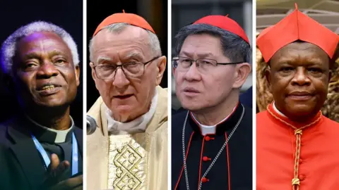 Getty Images A composite image of Cardinal Peter Kodwo Appiah Turkson, cardinal Pietro Parolin, cardinal Luis Antonio Gokim Tagle, cardinal Fridolin Ambongo Besungu