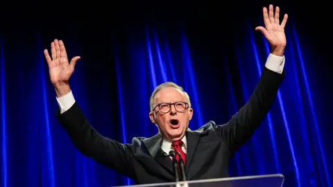 Getty Images Anthony Albanese giving his victory speech on election night