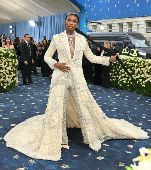 AFP Coco Jones attends the 2025 Met Gala Celebrating "Superfine: Tailoring Black Style" at Metropolitan Museum of Art on May 05, 2025 in New York City, US.